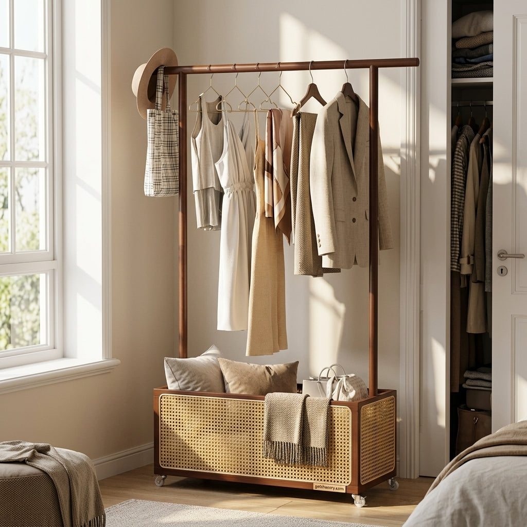 Shazory bamboo clothing rack full product view