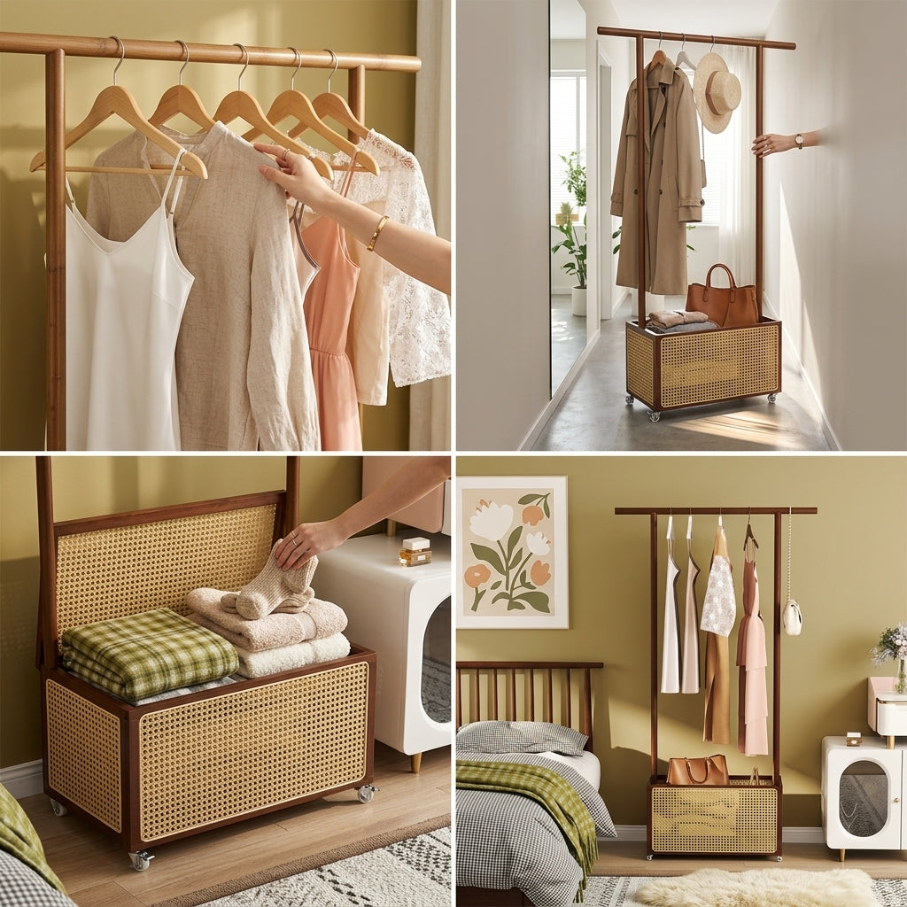 Shazory bamboo clothing rack styled lifestyle shot