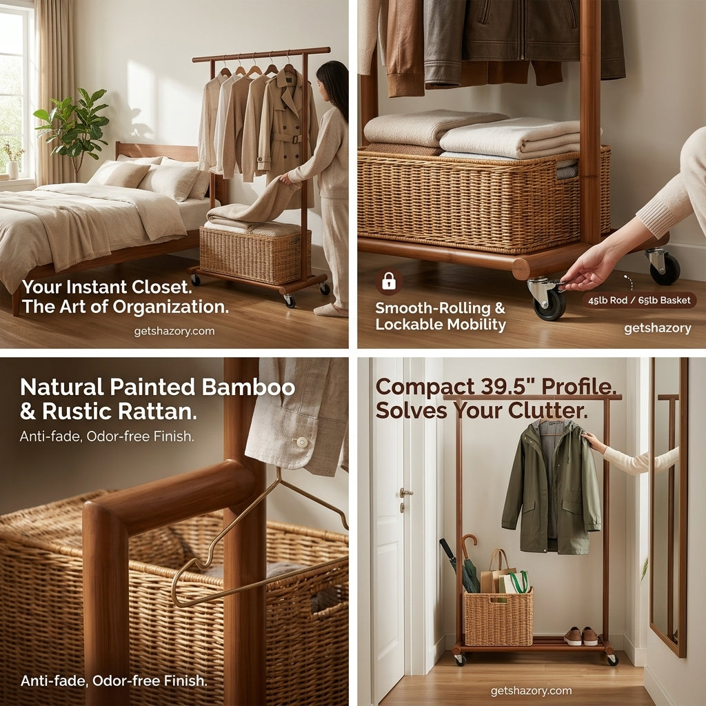 Shazory bamboo clothing rack scale and dimensions