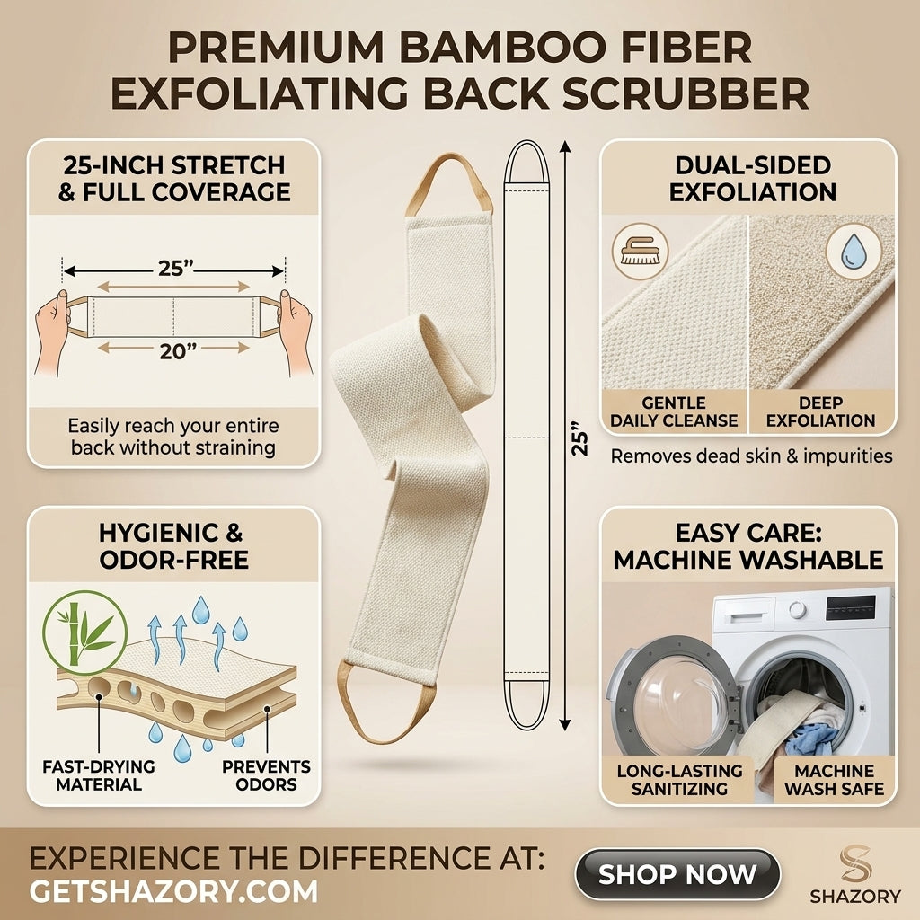 Shazory bamboo back scrubber close-up of natural fiber bristles