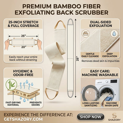 Shazory bamboo back scrubber close-up of natural fiber bristles