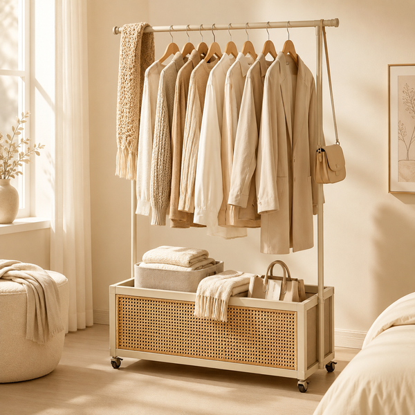 Bamboo Clothing Rack with Storage Basket