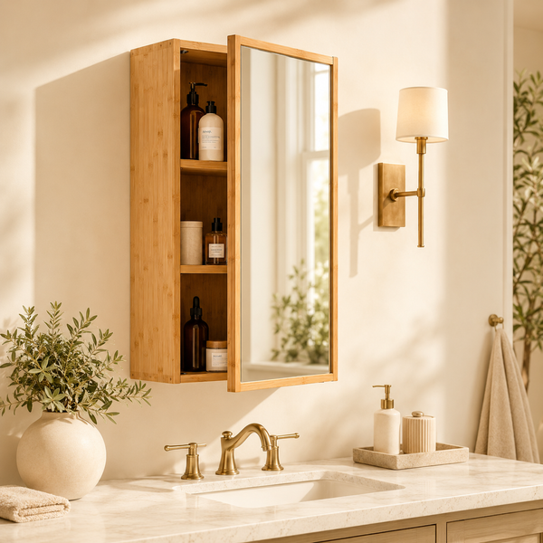 Bamboo Bathroom Cabinet with Mirror