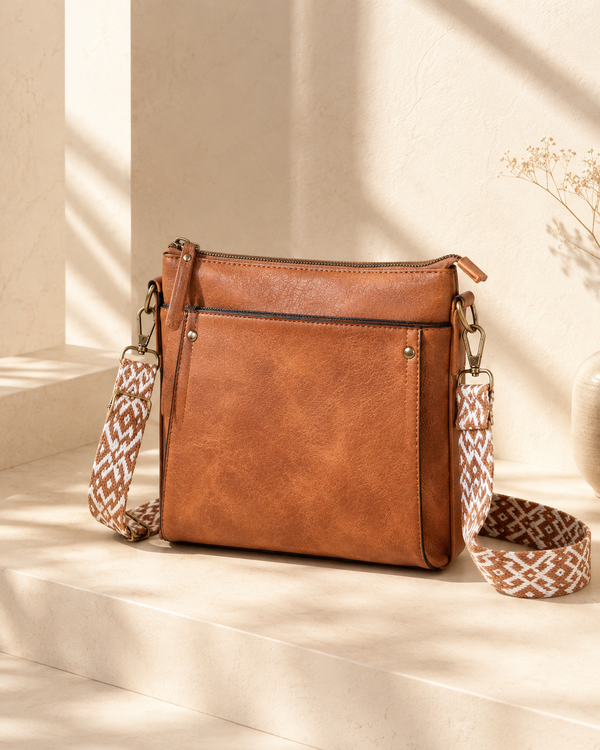 Multi-Pocket Vegan Leather Crossbody Bag