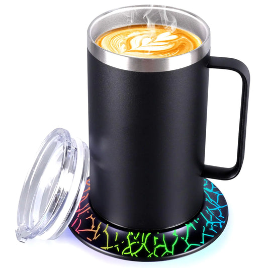 Smart Coffee Cup Warmer & Mug SetElectric Heated Coffee Mug with 10Hrs Auto Shut OffSelf Heating Coffee Mug for Desk (17oz-Black)