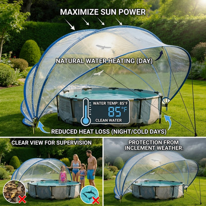 Shazory retractable pool cover dome installed over pool