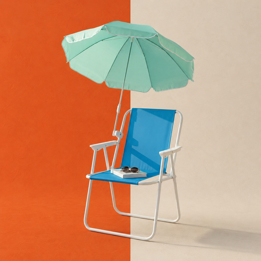 Shazory portable folding beach chair in mint green with detachable matching umbrella and white steel frame — a luxury outdoor staple from getshazory.com