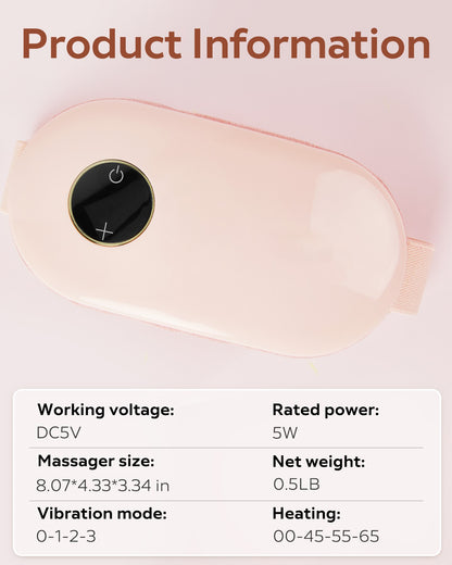 Close-up of the pink wearable heating pad interface highlighting the 3 modes of heating and 3 modes of vibration massage controls, available at getshazory.com