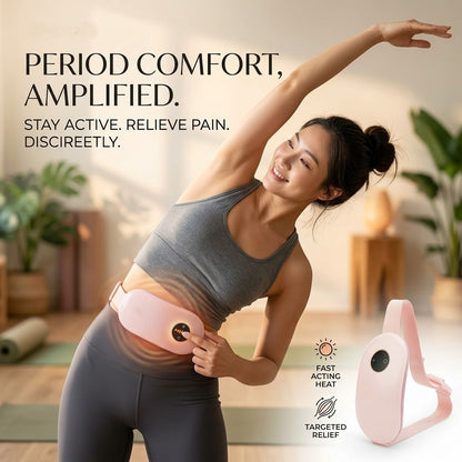 Pink wearable heating pad showcasing its compact, lightweight, and ultra-thin dimensions for discreet wear, available at getshazory.com