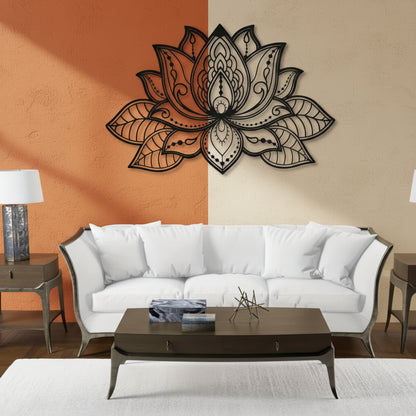 Shop black lotus mandala metal wall art for bedrooms, living rooms, offices, meditation corners, and calm home spaces. Free shipping.