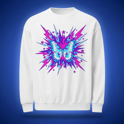 Custom crewneck sweatshirt featuring a personalized printed design on a pure white background.
