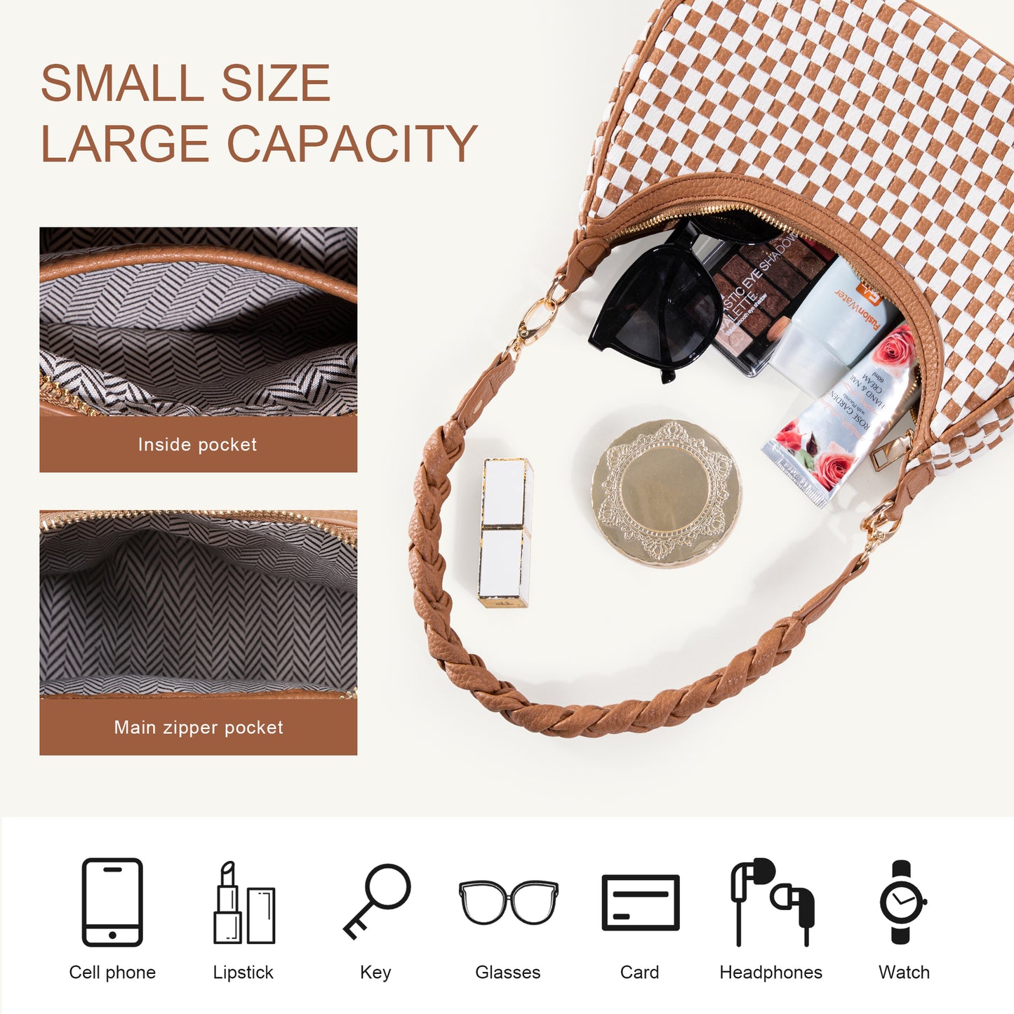 Shazory woven hobo bag interior compartment view