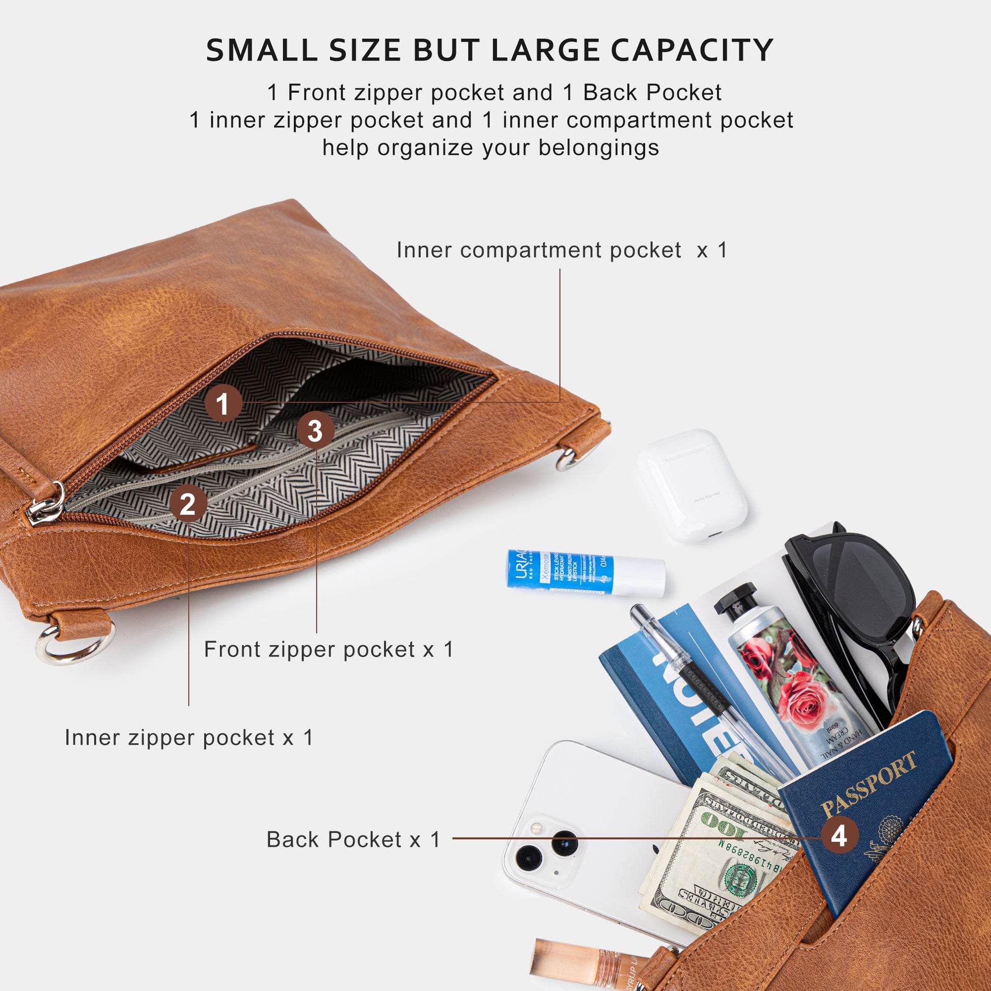 Shazory multi-pocket crossbody bag side view