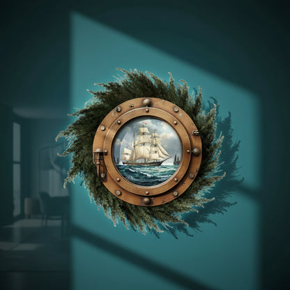 Shazory aluminum sailboat porthole wall art front view