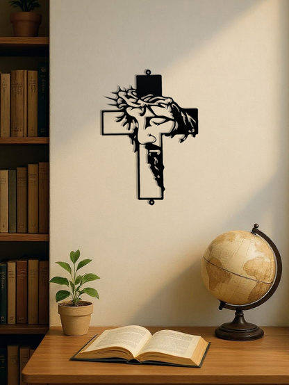Shazory rustic metal cross wall art angle view