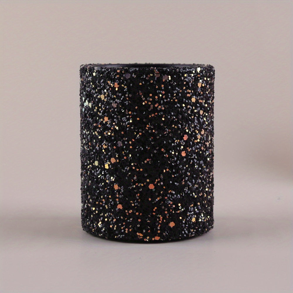 A close-up studio shot of the Shazory black terrazzo makeup brush holder, featuring a stylish speckled pattern for vanity organization, available at getshazory.com
