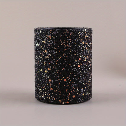 A close-up studio shot of the Shazory black terrazzo makeup brush holder, featuring a stylish speckled pattern for vanity organization, available at getshazory.com