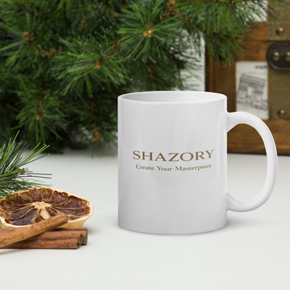 Custom white glossy ceramic mug with personalized photo from Shazory